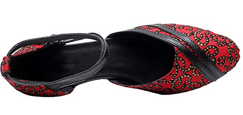 Zapato de baile latino para mujer 7017 con puntera redonda y correa al tobillo, color Rojo, talla 41 EU