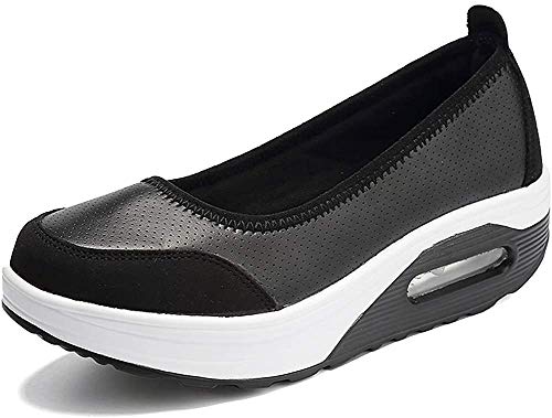 Zapato de Deporte Mujer Cuña Plataforma Zapatillas Transpirable Antideslizante Adelgazar Height-Increasing Fitness Sneaker