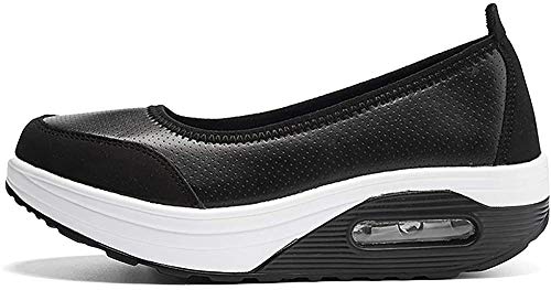 Zapato de Deporte Mujer Cuña Plataforma Zapatillas Transpirable Antideslizante Adelgazar Height-Increasing Fitness Sneaker