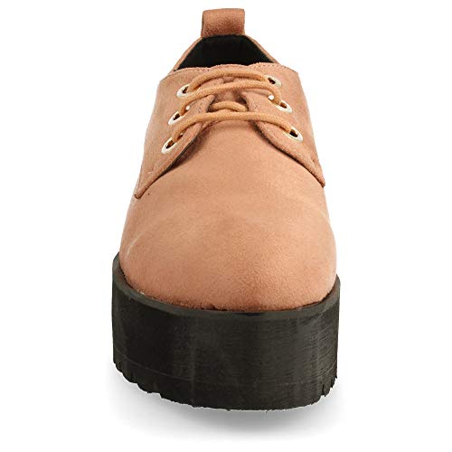 Zapato de Plataforma con Cordones Redondos, Tipo Blucher. Altura de Plataforma: 5,5 cm. Talla 38 Rosa
