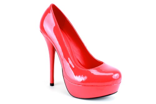 Zapato de tacón de Mujer con tacón Fino y Plataforma - AM453 - Zapatos de tacón Fino de Fiesta - Stilettos Materiales – Charol Rojo - EU 35
