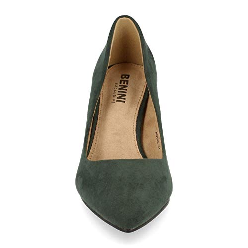 Zapato de Tacon para Mujer, Ancho y de Punta Fina, Estilo Salon, Otono Invierno 2020. Talla 36 Verde