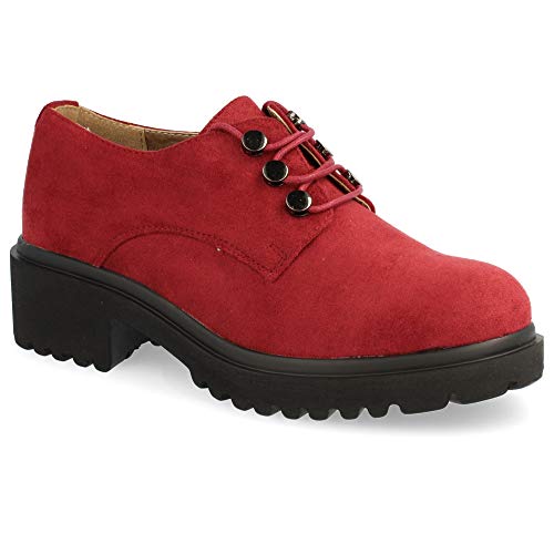 Zapato de Tacon y Plataforma, con Cordones Redondos, Tipo Blucher. Otono Invierno 2019. Talla 38 Burdeos