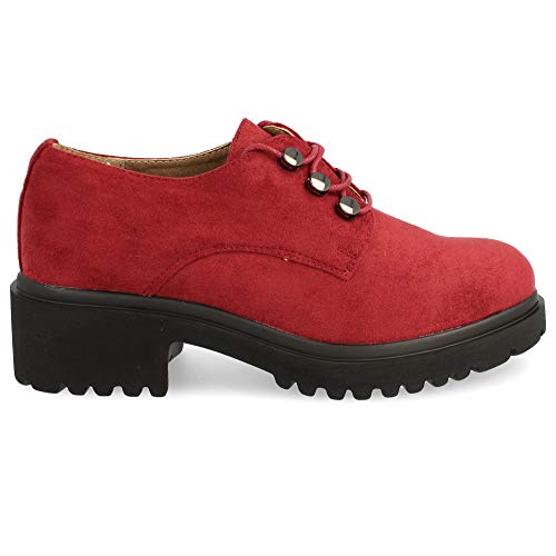 Zapato de Tacon y Plataforma, con Cordones Redondos, Tipo Blucher. Otono Invierno 2019. Talla 38 Burdeos