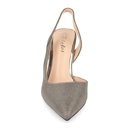 Zapato de Vestir para Mujer Tipo Slingback con Tacon de Aguja, Punta de Fina, Talon Abierto y Cierre de Ajuste. Primavera Verano 2020. Talla 37 Plomo