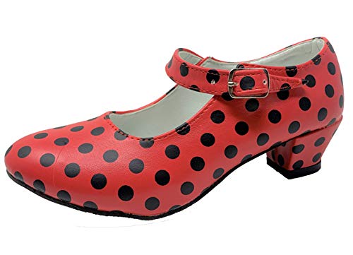 Zapato Flamenco Baile sevillanas niña,Mujer Rojo Lunares 23