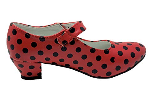 Zapato Flamenco Baile sevillanas niña,Mujer Rojo Lunares 23