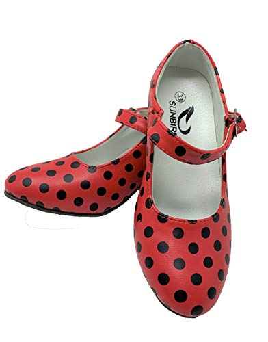 Zapato Flamenco Baile sevillanas niña,Mujer Rojo Lunares 23