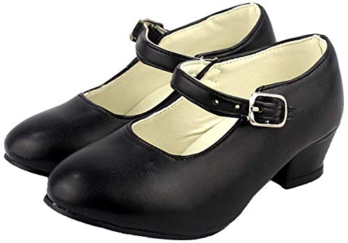 Zapato Flamenco， Calzado de Danza Baile Sevillanas para Niña Mujer， Rojo Lunares Negros (25, Negro)