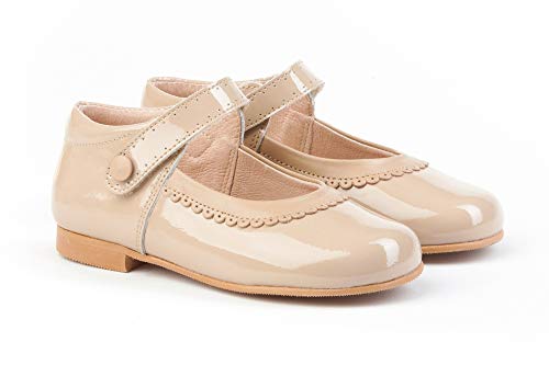 . Zapato Francesita niñas de Piel Fabricados en España. Disponible Desde la Talla 18 hasta la Talla 27 - Mi Pequeña Modelo 1508V Color Blanco,Marino,Rosa,Camel,Rojo y Beige.