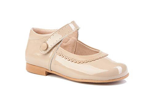 . Zapato Francesita niñas de Piel Fabricados en España. Disponible Desde la Talla 18 hasta la Talla 27 - Mi Pequeña Modelo 1508V Color Blanco,Marino,Rosa,Camel,Rojo y Beige.