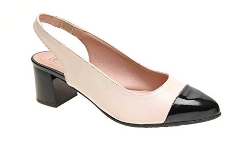 Zapato Tipo Salon Descubierto en Piel Charol Volga (Negro/Nude, Numeric_41)