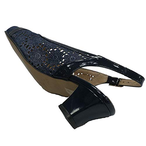 Zapato Vestir Mujer Calado Abierto detrás Ancho Especial Trebede en Azul Marino Talla 34