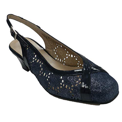 Zapato Vestir Mujer Calado Abierto detrás Ancho Especial Trebede en Azul Marino Talla 34