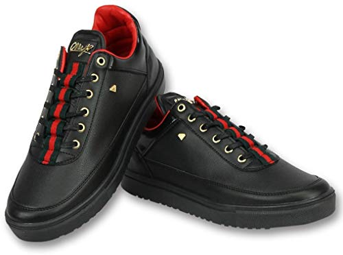Zapatos Abotinados Baratos - Hombre Line Black Green Red - Negro