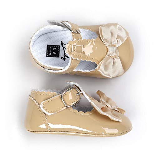 Zapatos Bebé Niña 2019 SHOBDW Zapatos De Princesa Dulce Pisos Zapatos Cuna Suela Suave Antideslizante Zapatillas Zapatos Lindos del Bowknot Primeros Pasos Zapatos Bebé Recién Nacida(Caqui,0~6)