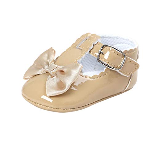 Zapatos Bebé Niña 2019 SHOBDW Zapatos De Princesa Dulce Pisos Zapatos Cuna Suela Suave Antideslizante Zapatillas Zapatos Lindos del Bowknot Primeros Pasos Zapatos Bebé Recién Nacida(Caqui,0~6)