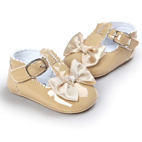 Zapatos Bebé Niña 2019 SHOBDW Zapatos De Princesa Dulce Pisos Zapatos Cuna Suela Suave Antideslizante Zapatillas Zapatos Lindos del Bowknot Primeros Pasos Zapatos Bebé Recién Nacida(Caqui,0~6)