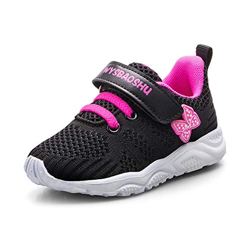 Zapatos Bebe Niña Deportivas Niña Velcro Chicas Tenis Bambas Zapatillas de Correr Unisex Calzado Gimnasio Caminar Diariamente Zapatos Atléticos Interior y Exterior Lindo Moda Negro Talla 29