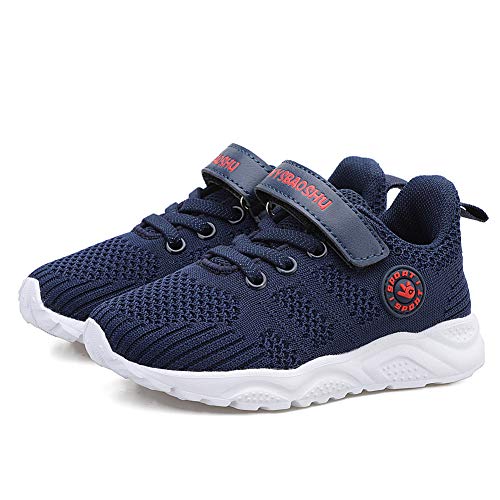 Zapatos Bebe Niño Deportivas Niño Velcro Muchachos Tenis Bambas Zapatillas de Correr Unisex Calzado Gimnasio Caminar Diariamente Zapatos Atléticos Interior y Exterior Lindo Moda Azul Oscuro Talla 36