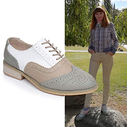 Zapatos Brogue para Mujer Zapatos Oxford de Charol para Mujer con Cordones Primavera Otoño Mocasines con Punta Redonda