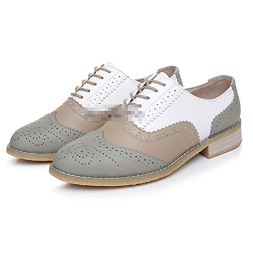 Zapatos Brogue para Mujer Zapatos Oxford de Charol para Mujer con Cordones Primavera Otoño Mocasines con Punta Redonda