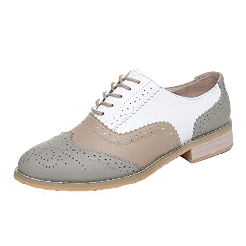 Zapatos Brogue para Mujer Zapatos Oxford de Charol para Mujer con Cordones Primavera Otoño Mocasines con Punta Redonda
