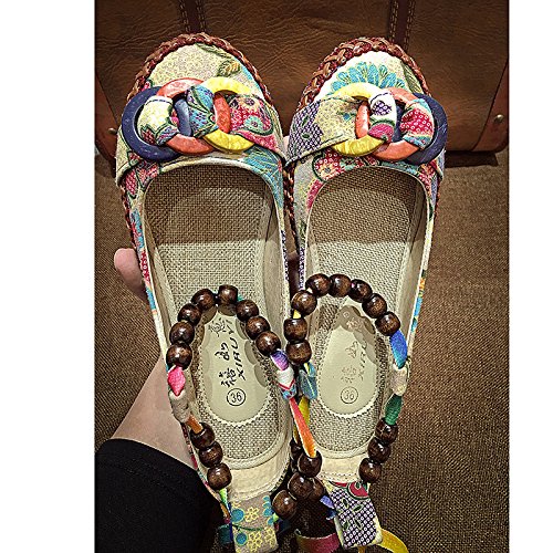 Zapatos Casuales de Verano para Mujer Estilo Nacional Zapatos de Encaje Bordados Cuerda de cáñamo Fondo Plano Sandalias de Vestir Primavera Verano Romanas Alpargatas Plataforma riou