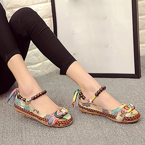 Zapatos Casuales de Verano para Mujer Estilo Nacional Zapatos de Encaje Bordados Cuerda de cáñamo Fondo Plano Sandalias de Vestir Primavera Verano Romanas Alpargatas Plataforma riou