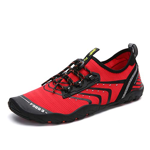 Zapatos de Agua Hombre Mujer Zapatillas para Playa Surf Natación Calzado Piscina Secado Rápido Escarpines Rojo 38