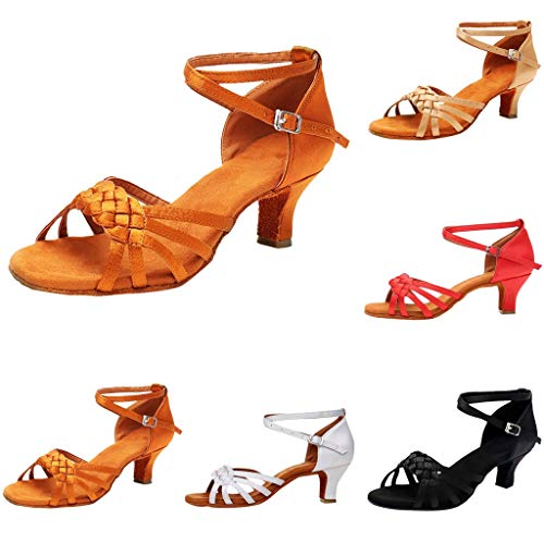 Zapatos de Baile Latino de Tacón Alto/Medio para Mujer Tejer Hebilla Romanas Zapatos Vestir de Fiesta Fondo Suave y Comodo Casuales Calzado de Danza riou
