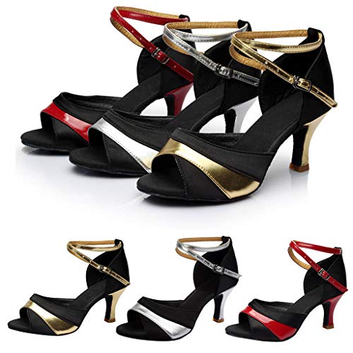 Zapatos de Baile Latino Mujer Salsa Lentejuelas Zapatos de Baile Latino Mujer Salsa Tacon Bajo 5 Cm Salón de Baile para Mujeres Zapatos de Tango Social Sandalias con Punta Abierta para Mujer