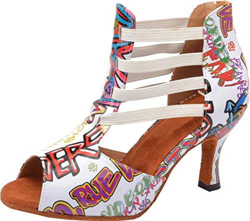 Zapatos de baile latino para mujer, con cremallera, color Blanco, talla 42 EU