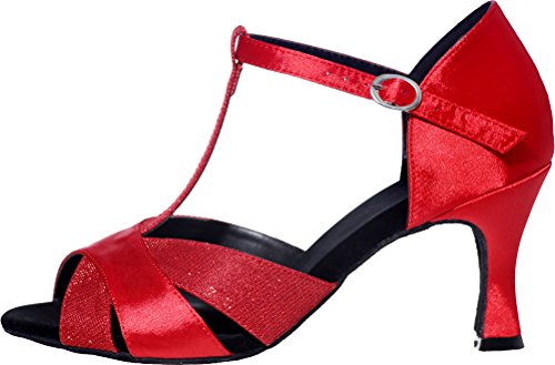 Zapatos de baile latino para mujer, estilo salsa, comodidad para principiantes, color Rojo, talla 37.5 EU