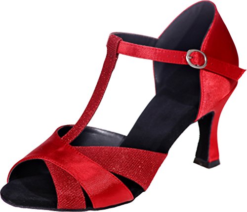 Zapatos de baile latino para mujer, estilo salsa, comodidad para principiantes, color Rojo, talla 37.5 EU