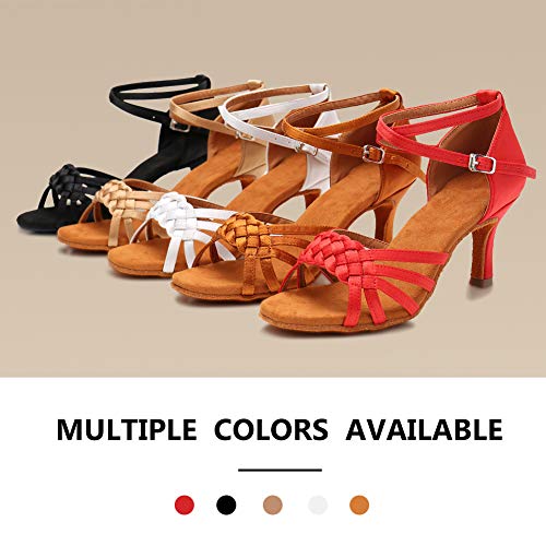 Zapatos de Baile Latino para Mujer Satin de Salón Salsa Tango Practice Performance Zapatos de Baile,modelo-LP1218-7 Beige 37EU/23.5CM