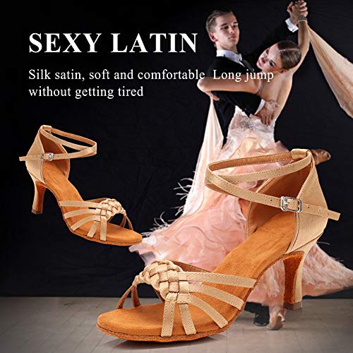 Zapatos de Baile Latino para Mujer Satin de Salón Salsa Tango Practice Performance Zapatos de Baile,modelo-LP1218-7 Beige 37EU/23.5CM