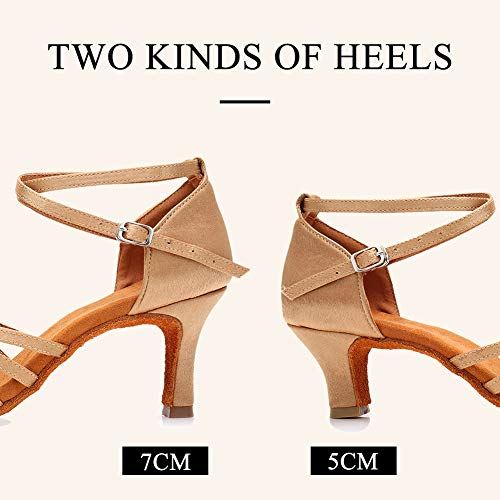 Zapatos de Baile Latino para Mujer Satin de Salón Salsa Tango Practice Performance Zapatos de Baile,modelo-LP1218-7 Beige 37EU/23.5CM