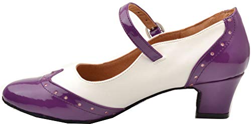 Zapatos de baile modernos Mary Jane para mujer con tacón de bloque y puntera cerrada, color Morado, talla 38.5 EU