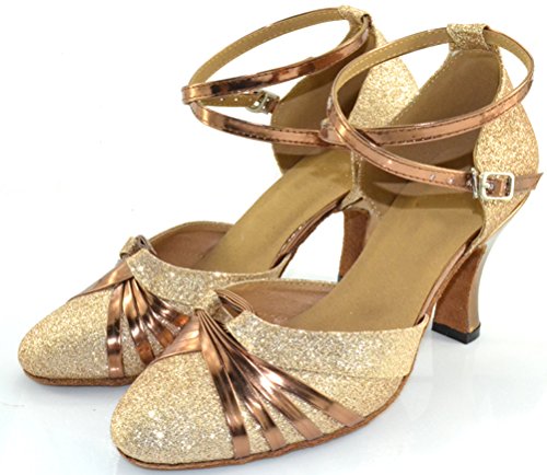 Zapatos de Baile para Mujer, cómodos, Latinos, Modernos, Tango, Cha-cha, Color Dorado, Talla 42 EU
