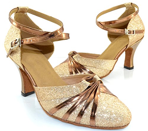 Zapatos de Baile para Mujer, cómodos, Latinos, Modernos, Tango, Cha-cha, Color Dorado, Talla 42 EU