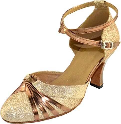 Zapatos de Baile para Mujer, cómodos, Latinos, Modernos, Tango, Cha-cha, Color Dorado, Talla 42 EU