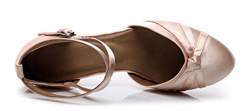 Zapatos de Baile para Mujer con Punta Cerrada y tacón de Gatito Latino Cha Cha Tango, Color Rosa, Talla 42 EU