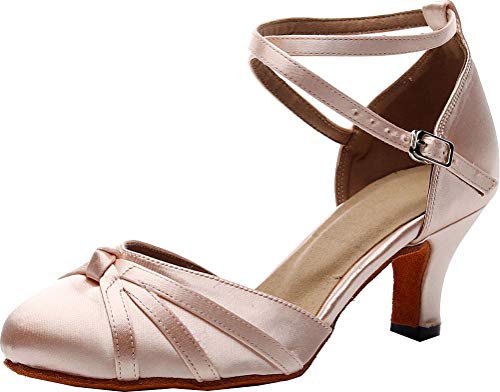Zapatos de Baile para Mujer con Punta Cerrada y tacón de Gatito Latino Cha Cha Tango, Color Rosa, Talla 42 EU