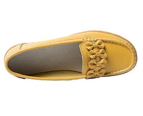Zapatos de Cuero Cuña para Mujer Mocassins Planos Loafers Antideslizante Otoño Invierno Casual Derby,Amarillo,EU 37.5 =CN 38