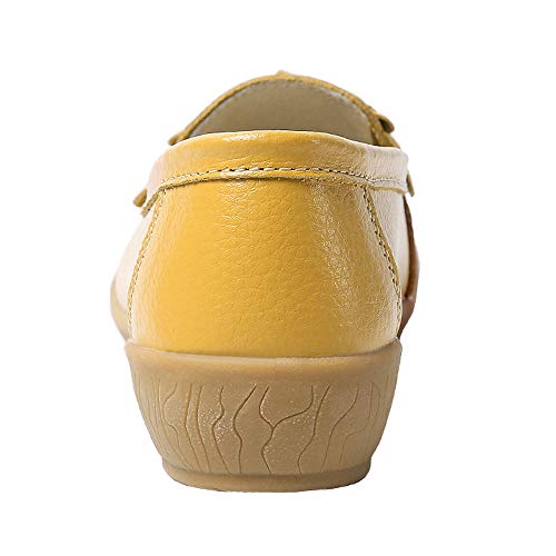 Zapatos de Cuero Cuña para Mujer Mocassins Planos Loafers Antideslizante Otoño Invierno Casual Derby,Amarillo,EU 37.5 =CN 38