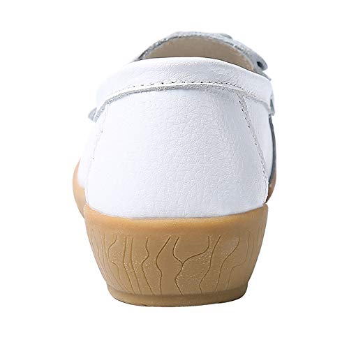 Zapatos de Cuero Cuña para Mujer Mocassins Planos Loafers Antideslizante Otoño Invierno Casual Derby,Blanco,EU 37.5 =CN 38