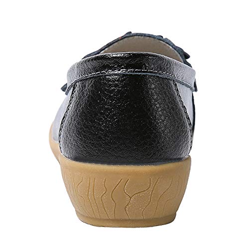 Zapatos de Cuero Cuña para Mujer Mocassins Planos Loafers Antideslizante Otoño Invierno Casual Derby,Negro,EU37