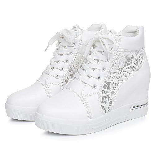 Zapatos de cuña para Mujer Zapatos de Suela Gruesa Deportivos Antideslizantes Superiores de Encaje Zapatillas de Deporte concisas Zapatos Casuales de Aumento de Altura para Mujer