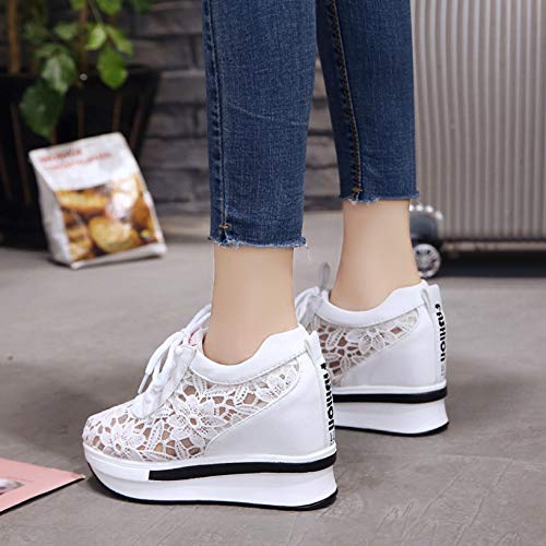 Zapatos de cuña para Mujer Zapatos de Suela Gruesa Deportivos Antideslizantes Superiores de Encaje Zapatillas de Deporte concisas Zapatos Casuales de Aumento de Altura para Mujer